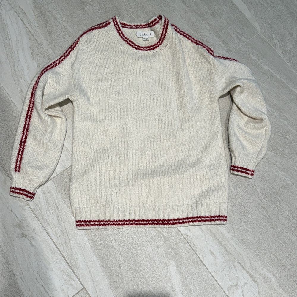 Talbots Ivory Sweater with Burgundy Stripes